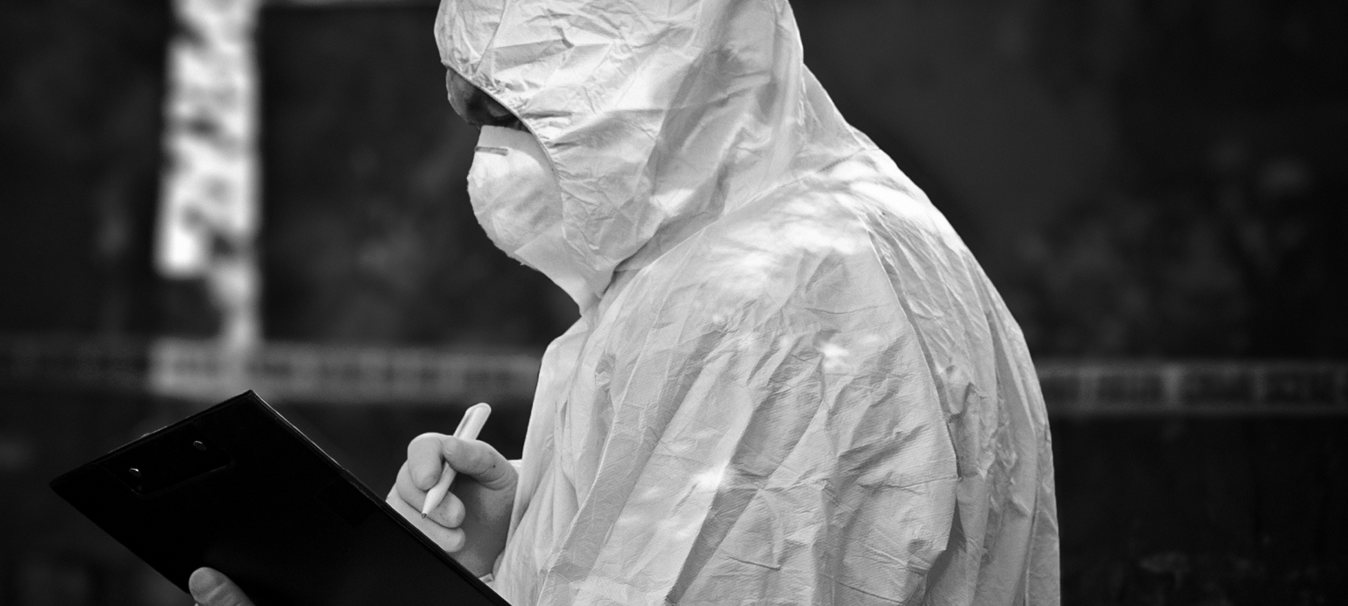 person in biohazard suit