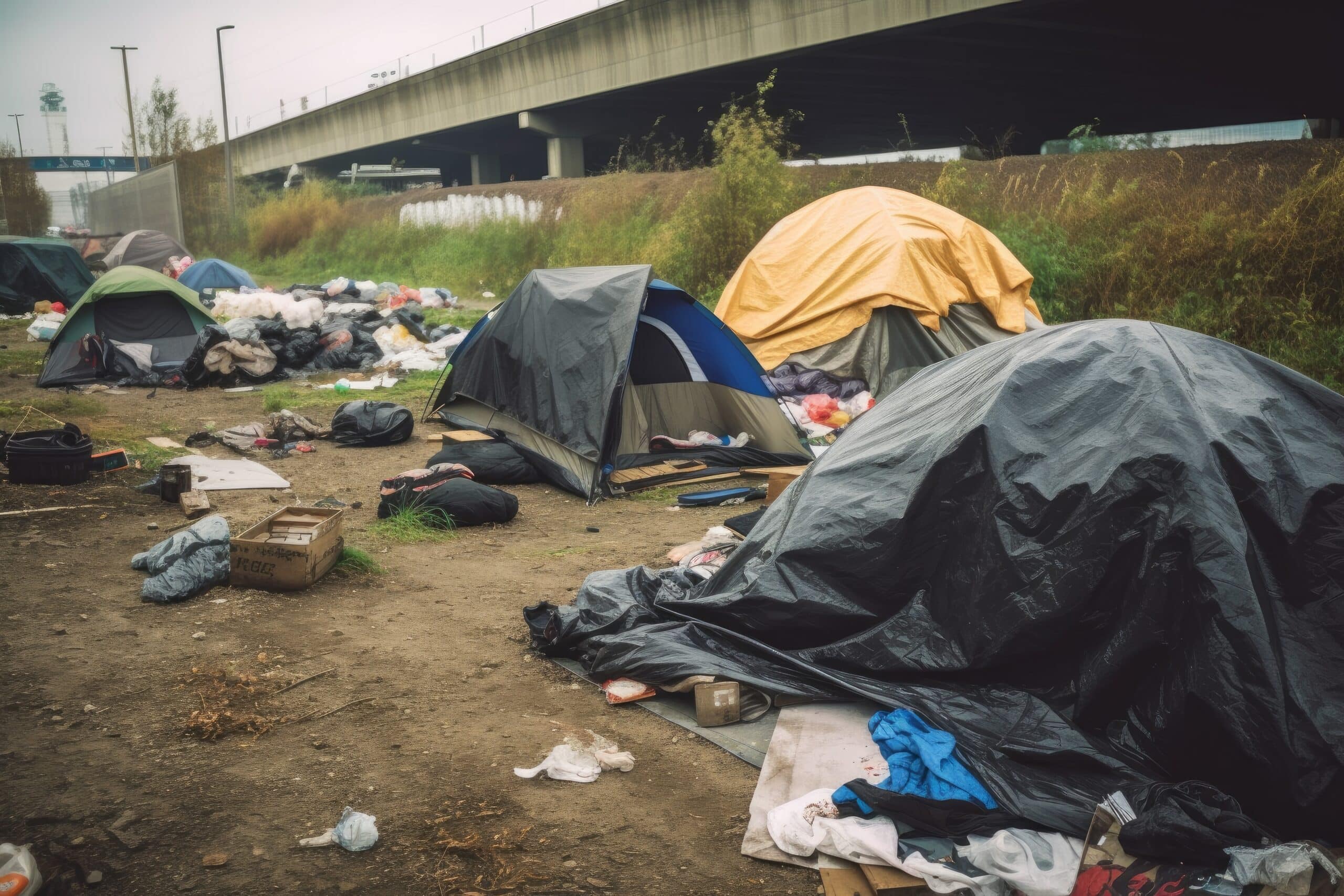 Homeless camp next to interstate 90 in Washington state